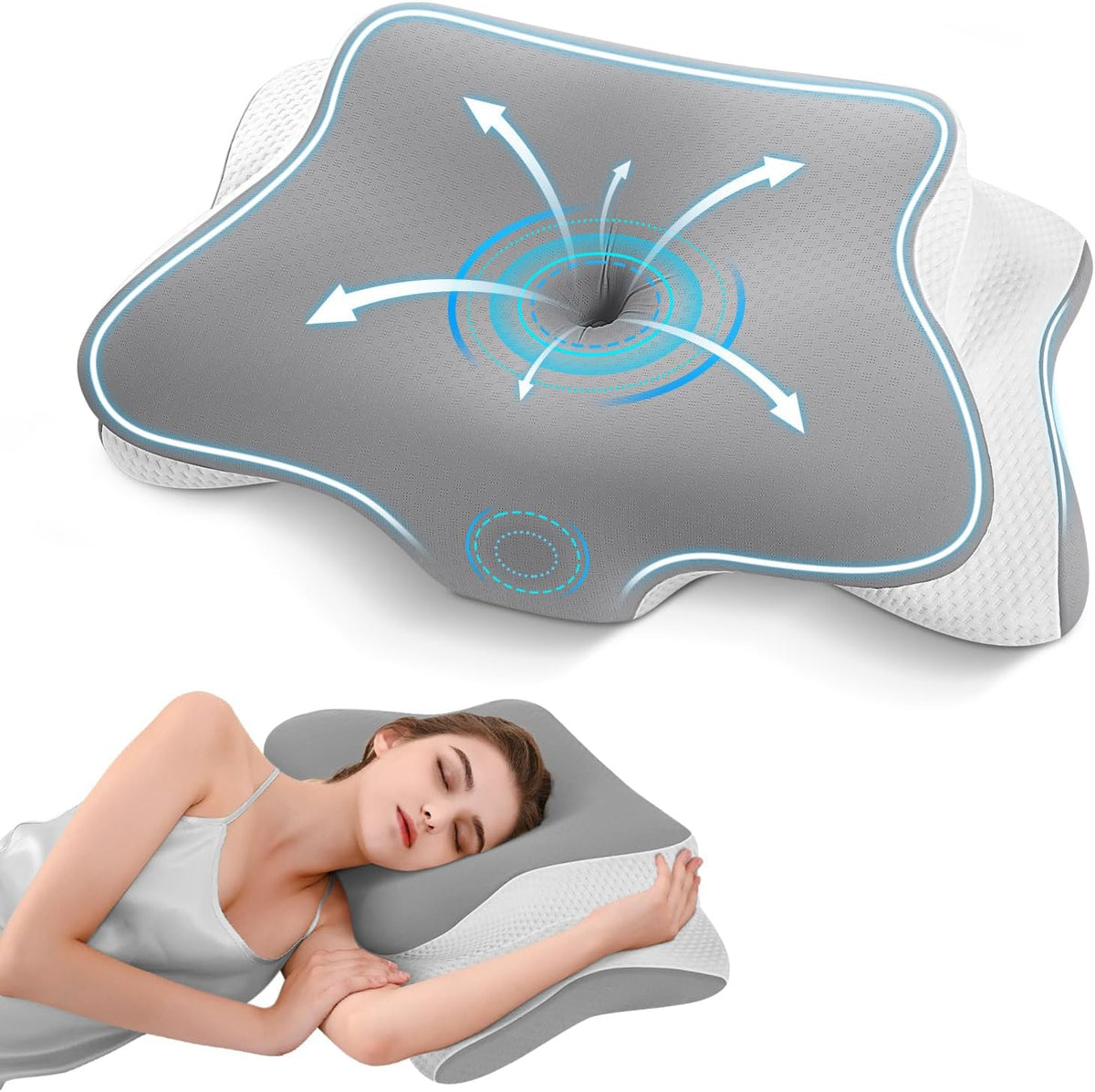 Almohada cervical mariposa gris: imagen ilustrativa del proveedor